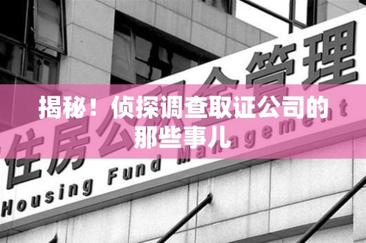 乐平揭秘！侦探调查取证公司的那些事儿