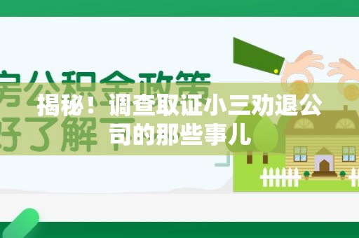 乐平揭秘！调查取证小三劝退公司的那些事儿
