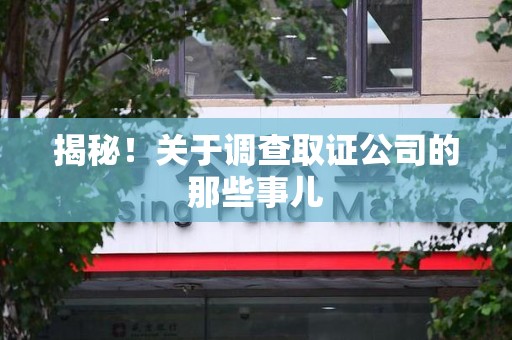 乐平揭秘！关于调查取证公司的那些事儿